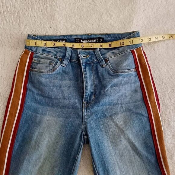Dollhouse Juniors Side Stripe Skinny Ankle Denim Blue Jeans - Picture 6 of 10